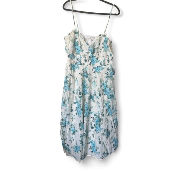 Francesca’s Teal Floral Smocked Midi Dress – Size XL - Picture 3 of 5